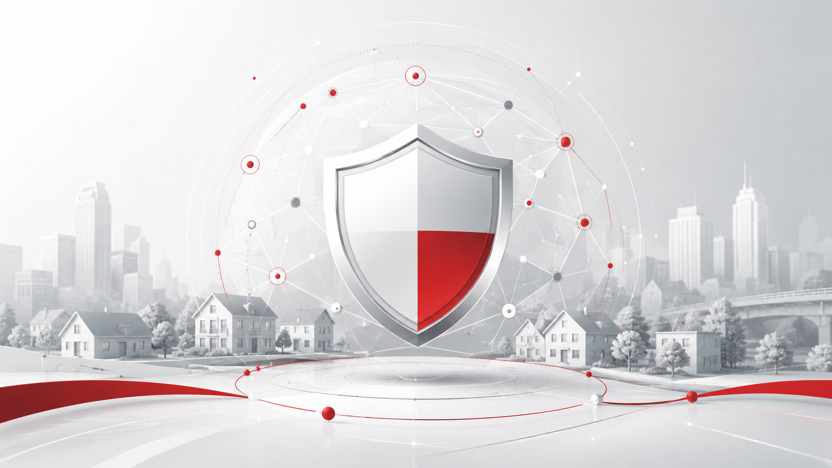 Symbolic shield and connected community illustration representing public safety partnership.