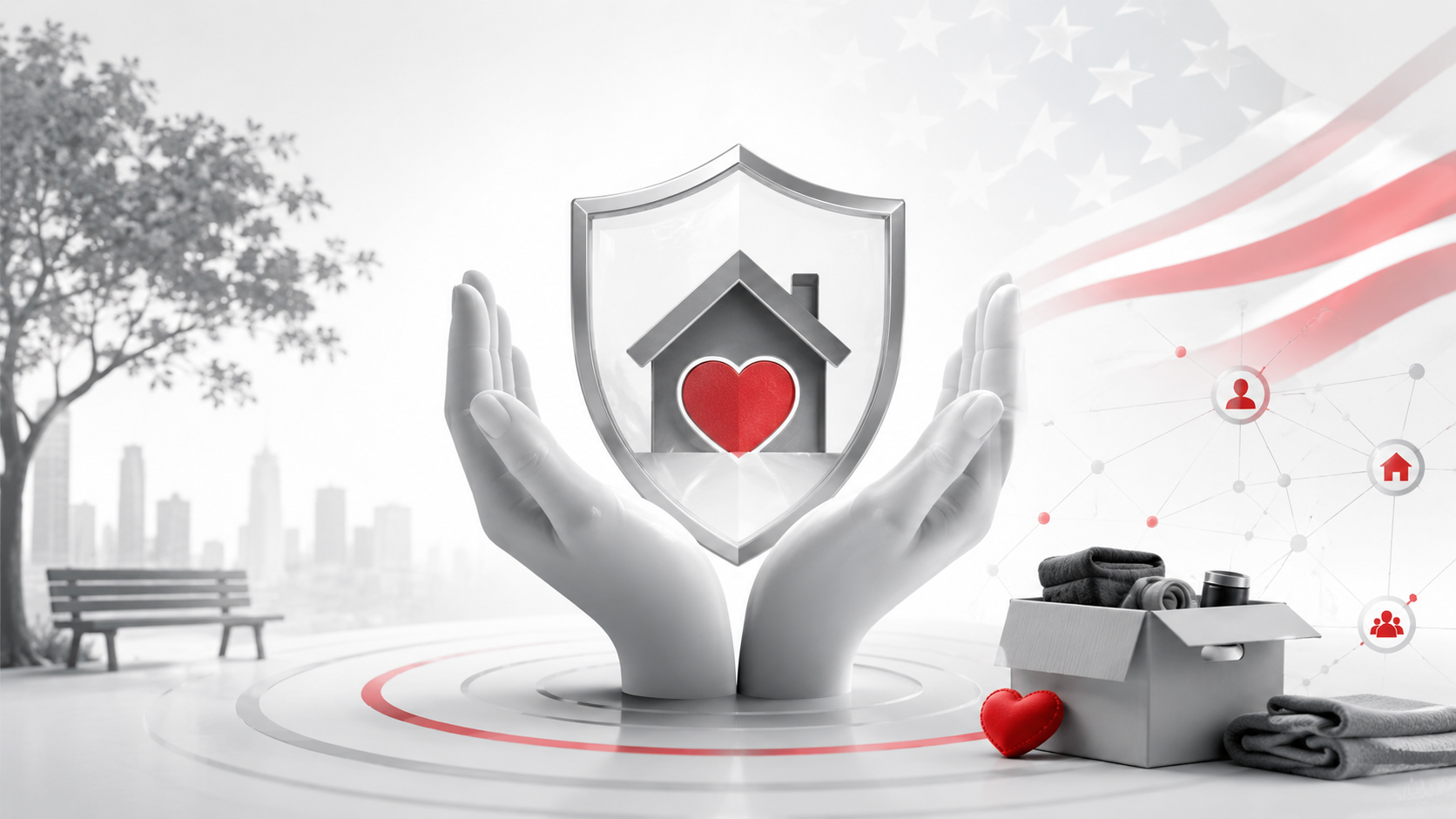 Symbolic care and outreach illustration representing support for homeless veterans.